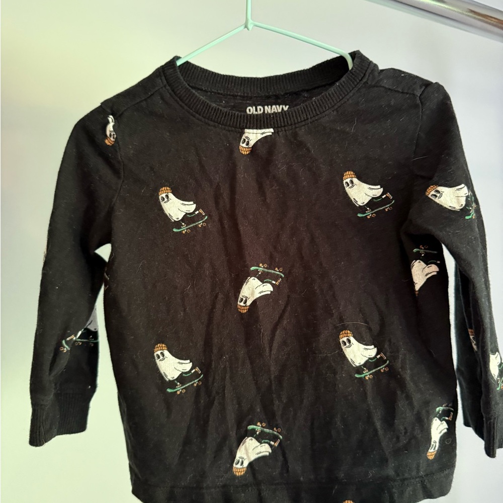 Old Navy Black Long Sleeve Tee with Whimsical Bird Pattern